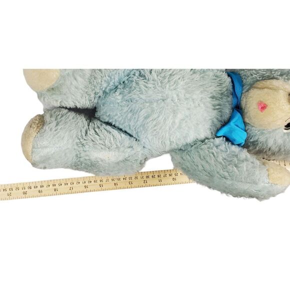 Vintage Teddy Bear Plush Blue Moveable Arms Head Bow Tongue Out Stuffed Animal - Picture 11 of 12